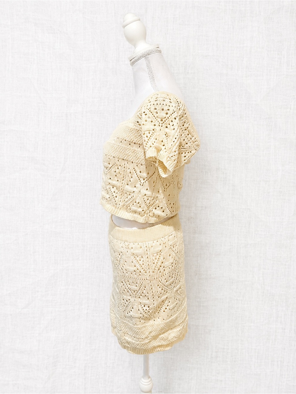 Cream Crochet Knit Two-Piece Skirt Set - Brand Unspecified - Picture 2 of 4